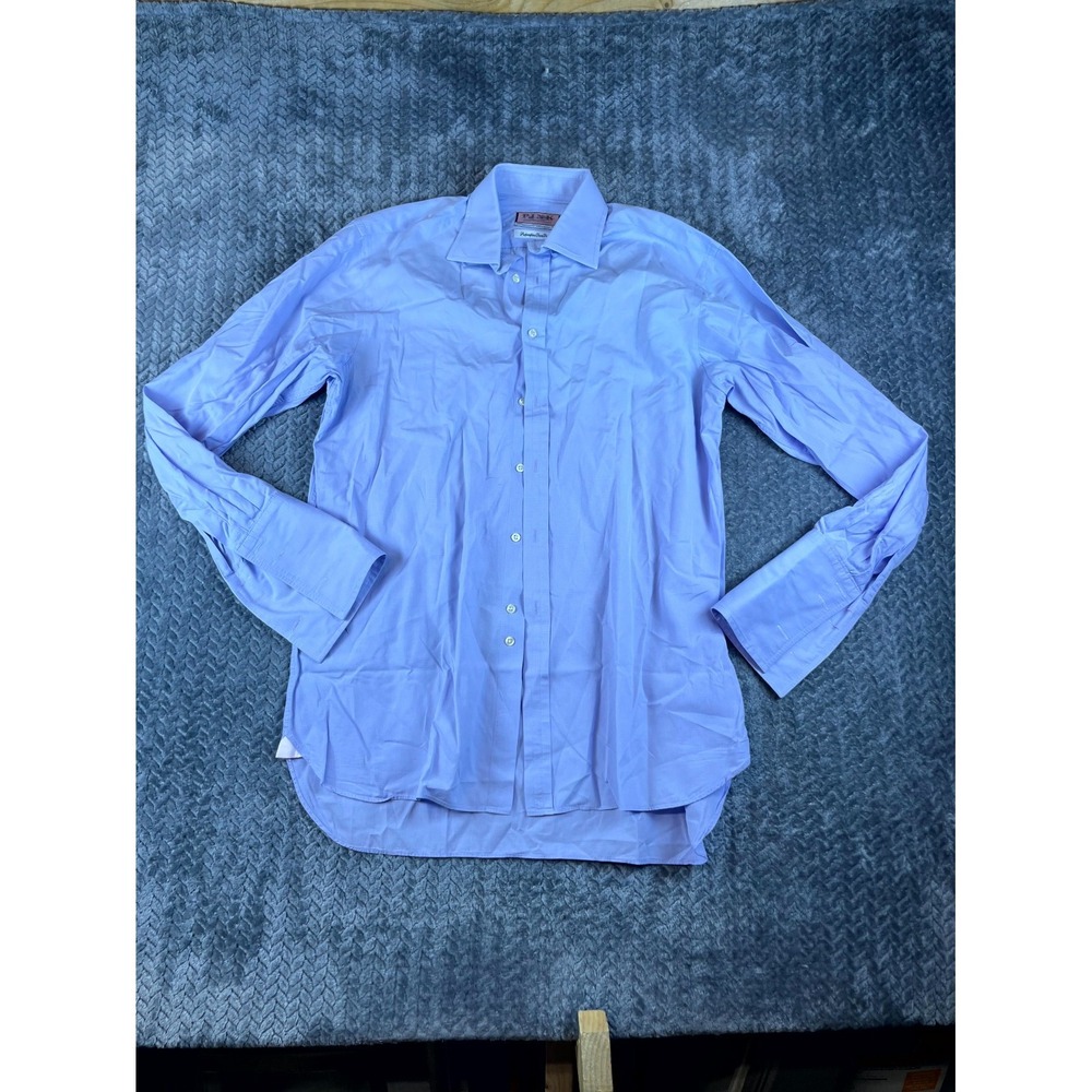 Thomas Pink Dress Shirt Mens 15.5 Blue Micro Check High Low Hem Formal Career